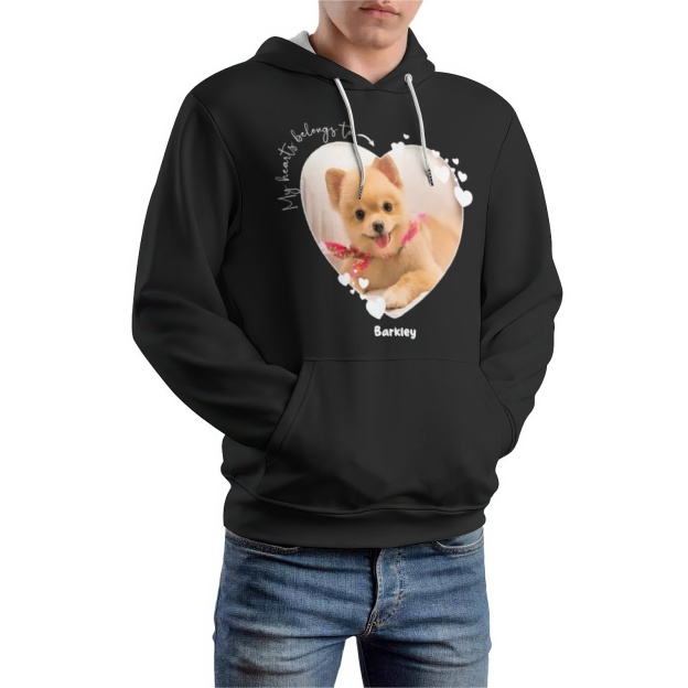 Custom Photo My Heart Belongs to Pet to Dog Lover Hoodie Personalize Pet Photo & Name