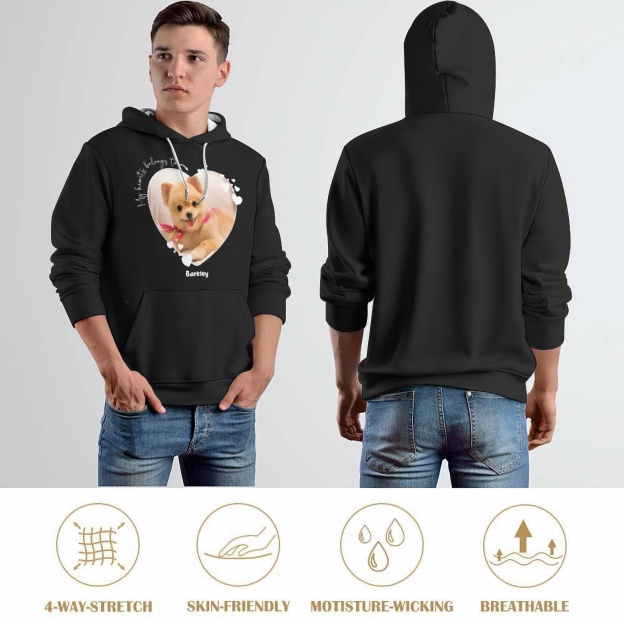 Custom Photo My Heart Belongs to Pet to Dog Lover Hoodie Personalize Pet Photo & Name