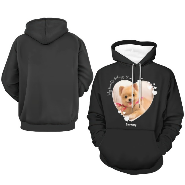 Custom Photo My Heart Belongs to Pet to Dog Lover Hoodie Personalize Pet Photo & Name
