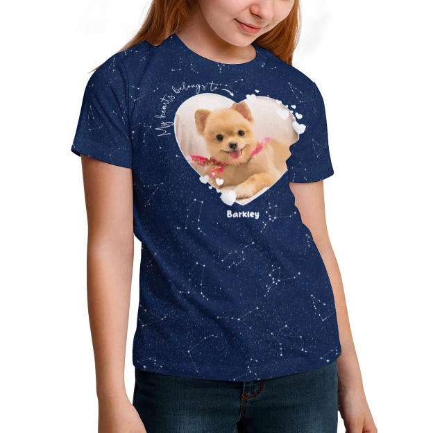 Camouflage Starry Custom My Heart Belongs to Dog Lover T-Shirt Personalized Kid Love Dad Mom Photo Tee