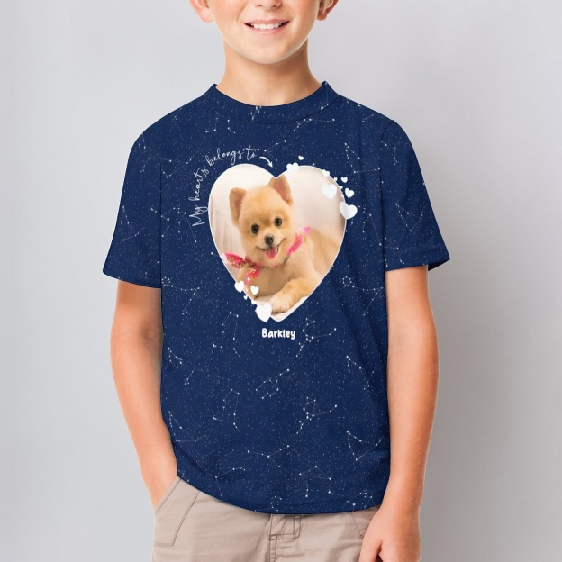 Camouflage Starry Custom My Heart Belongs to Dog Lover T-Shirt Personalized Kid Love Dad Mom Photo Tee