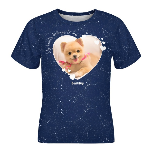 Camouflage Starry Custom My Heart Belongs to Dog Lover T-Shirt Personalized Kid Love Dad Mom Photo Tee