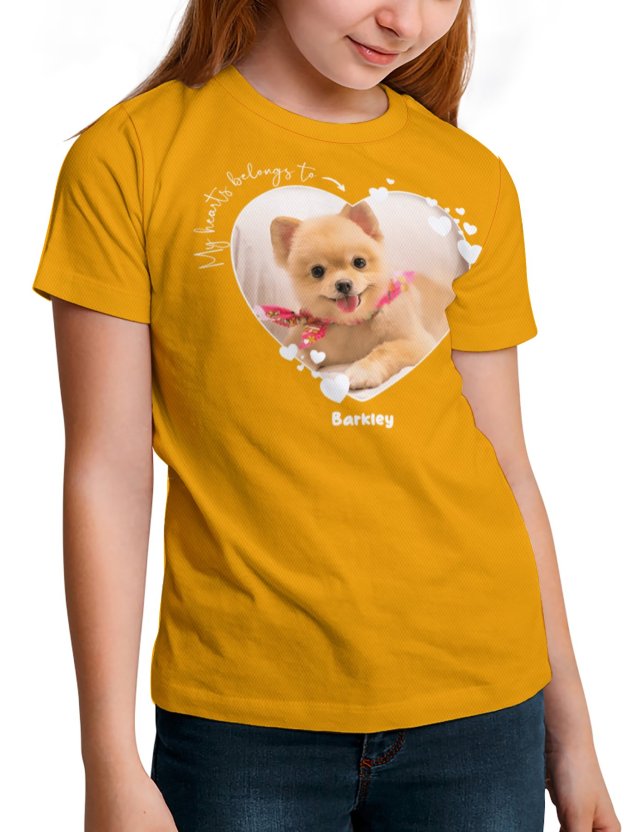 My Heart Belongs to Dog Lover Boy and Girl T-Shirt Personalized Kid Love Dad Mom Photo Tee