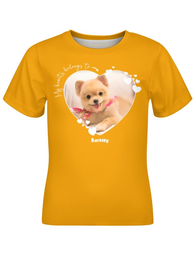My Heart Belongs to Dog Lover Boy and Girl T-Shirt Personalized Kid Love Dad Mom Photo Tee