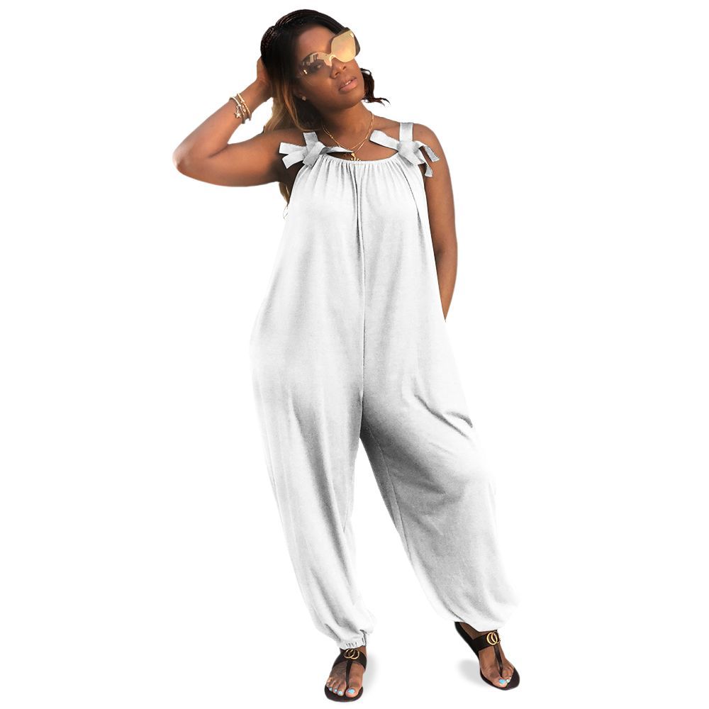 Women Create Your Own Custom Print Loose Fit Baggy Harem Overall Jumpsuit Tie Spaghetti Strap Casual Long Pants Rompers