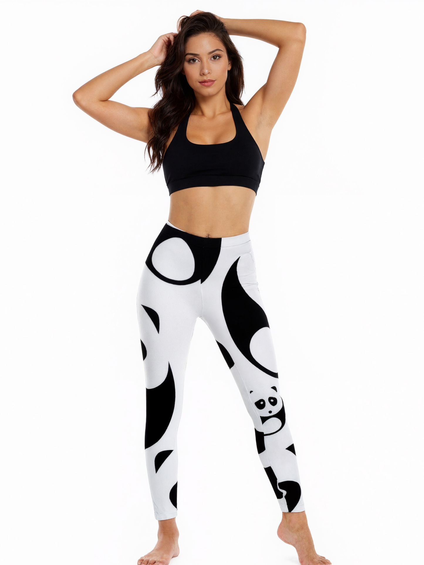 Kawaii Black And White Panda Womens High Waist Workout Leggings Wide Waistband Sports Thin Fit Gym Yoga Pants