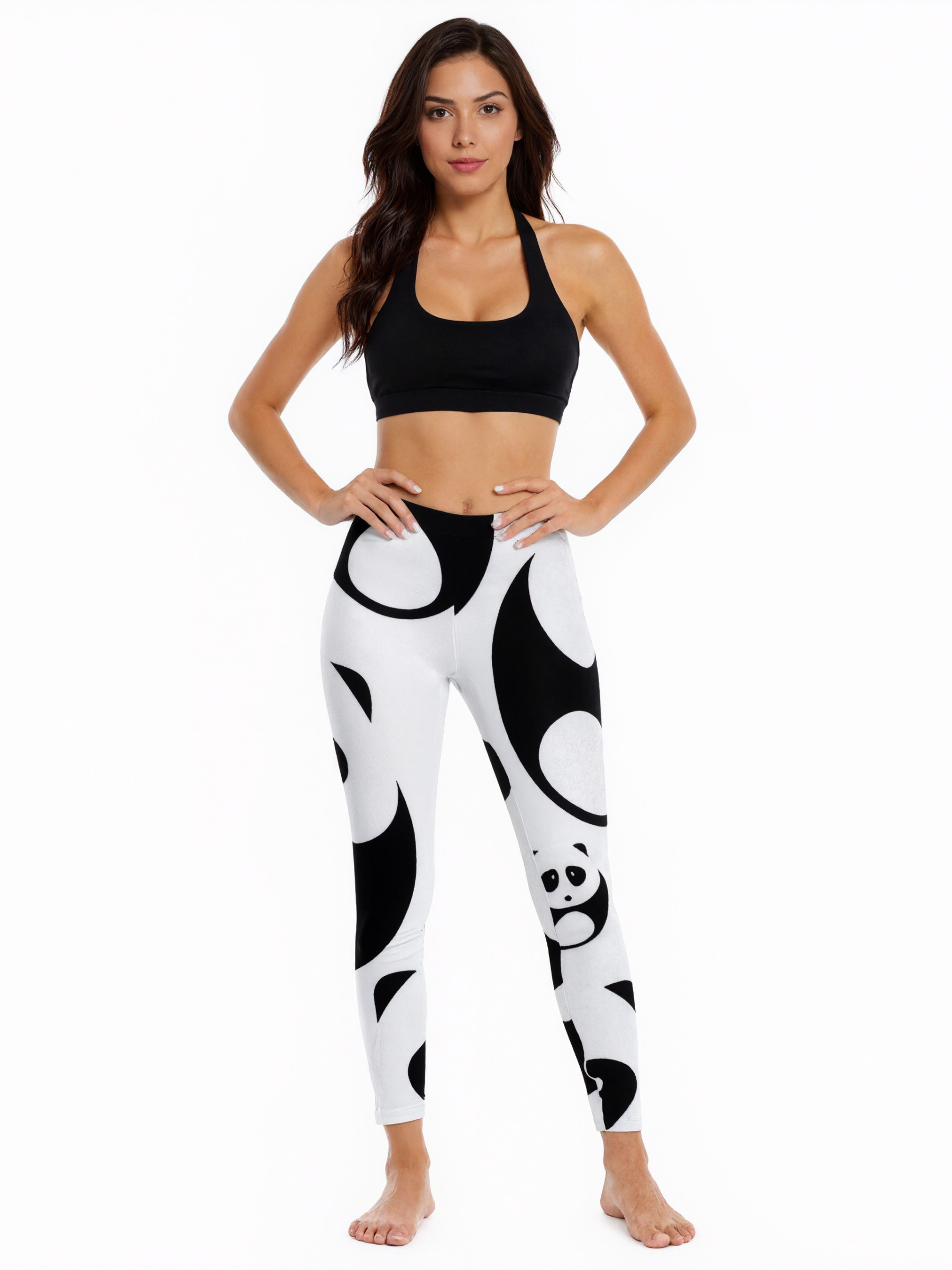 Kawaii Black And White Panda Womens High Waist Workout Leggings Wide Waistband Sports Thin Fit Gym Yoga Pants