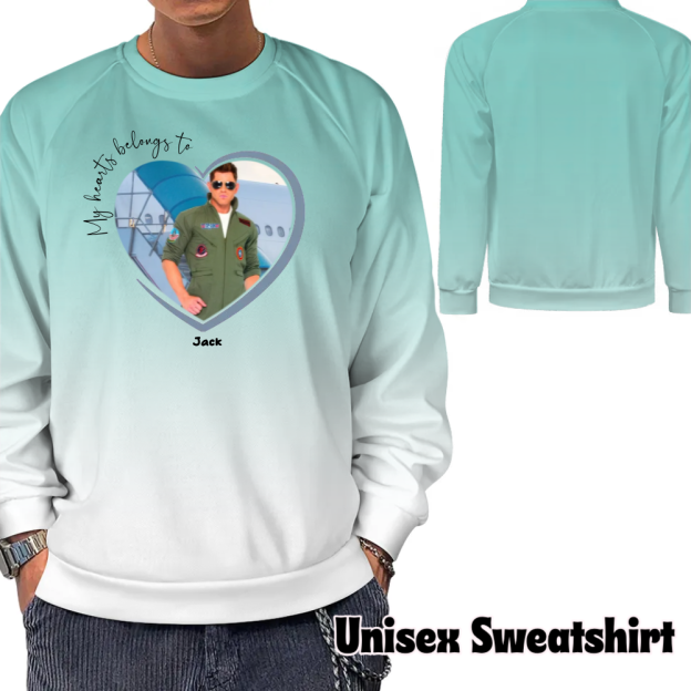 Personalized Photo Upload My Hearts Belongs to Pilot flight Sweatshirt Custom Friend Family Birthday Gift Pullover