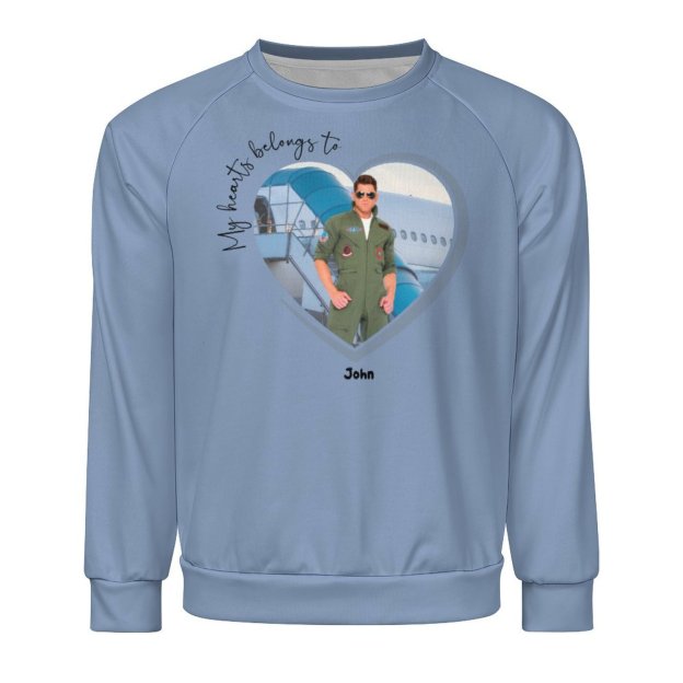 Personalized Photo Upload My Hearts Belongs to Pilot flight Sweatshirt Custom Friend Family Birthday Gift Pullover