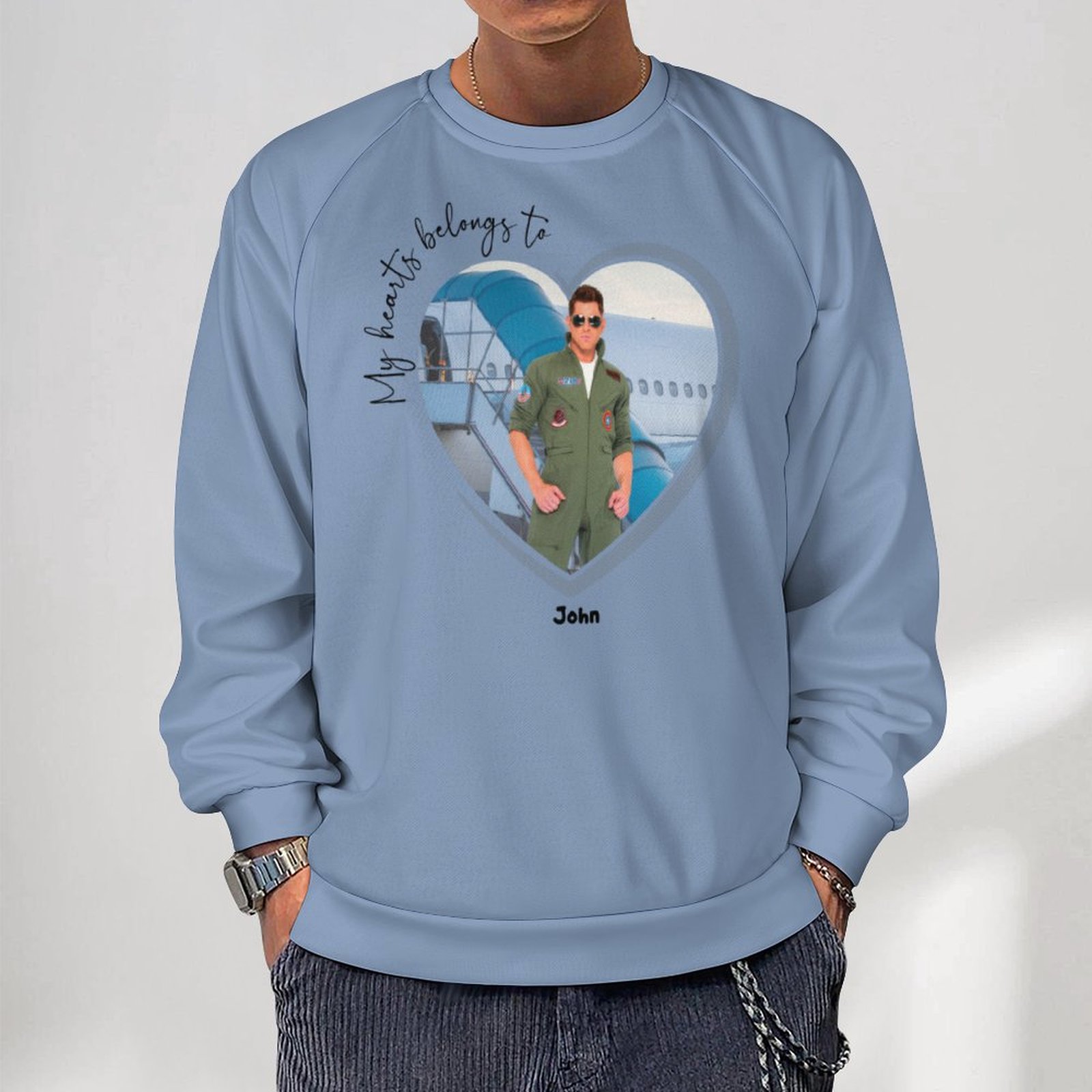 Personalized Photo Upload My Hearts Belongs to Pilot flight Sweatshirt Custom Friend Family Birthday Gift Pullover