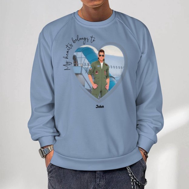 Personalized Photo Upload My Hearts Belongs to Pilot flight Sweatshirt Custom Friend Family Birthday Gift Pullover