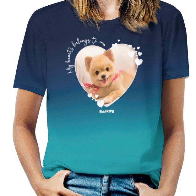 Tie Dye Rainbow Custom My Heart Belongs to Dog Lover T-Shirt Personalized Camouflage Pet Photo Tee