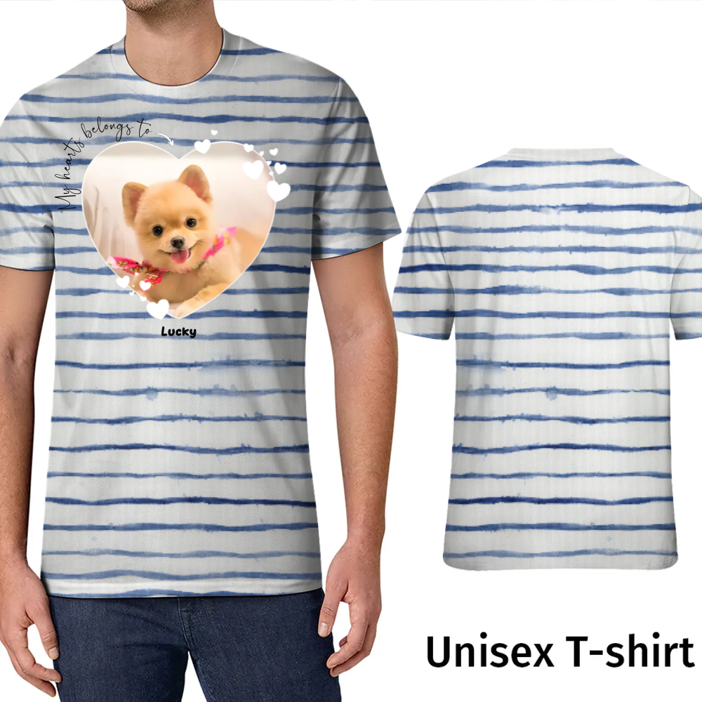Tie Dye Rainbow Custom My Heart Belongs to Dog Lover T-Shirt Personalized Camouflage Pet Photo Tee