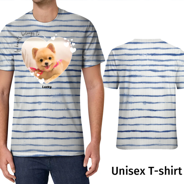 Tie Dye Rainbow Custom My Heart Belongs to Dog Lover T-Shirt Personalized Camouflage Pet Photo Tee