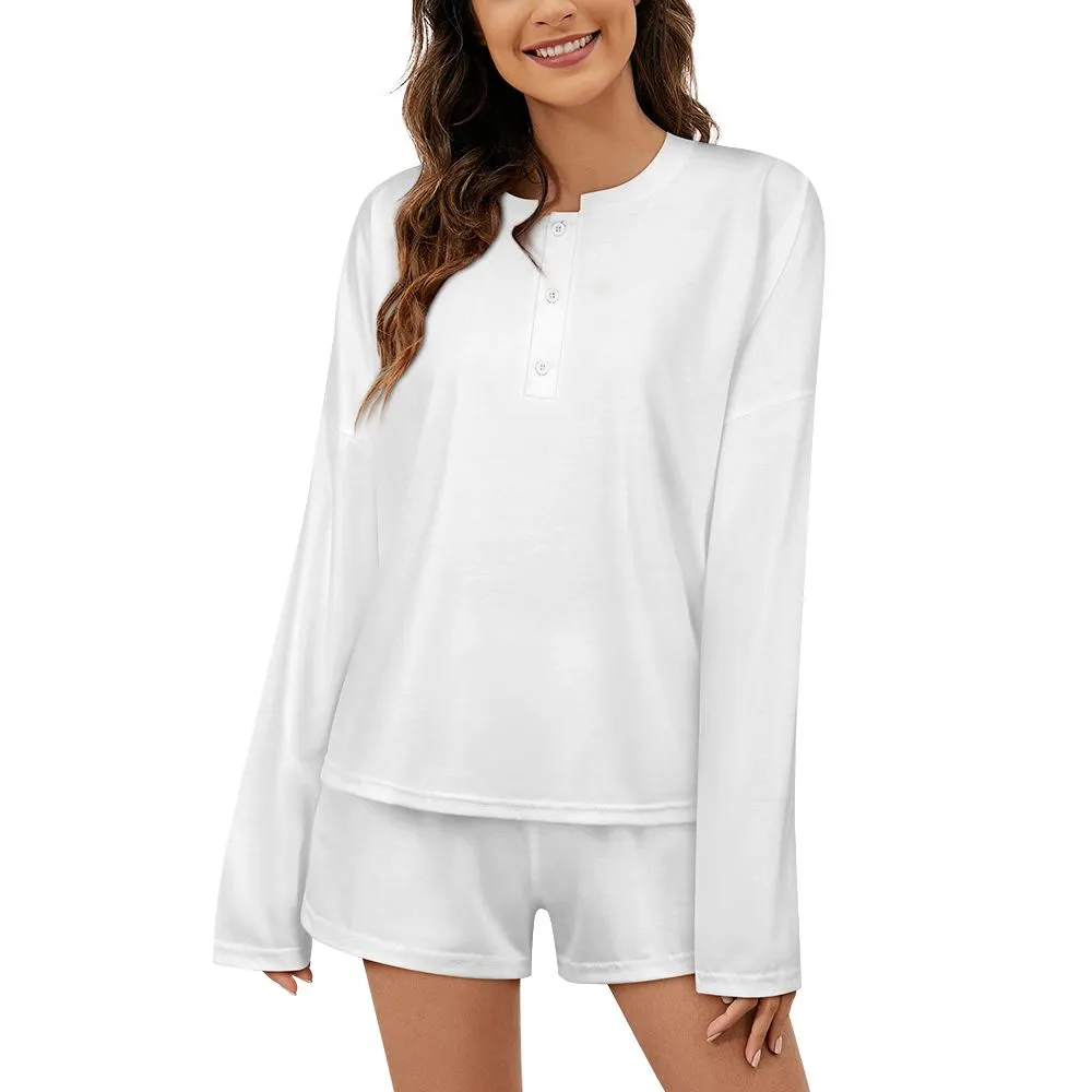 Create Your Own Custom Women Long Sleeve Tops and Shorts Pajama Sets Personalized Two Piece Sleepwear Plus Size Pj Sets