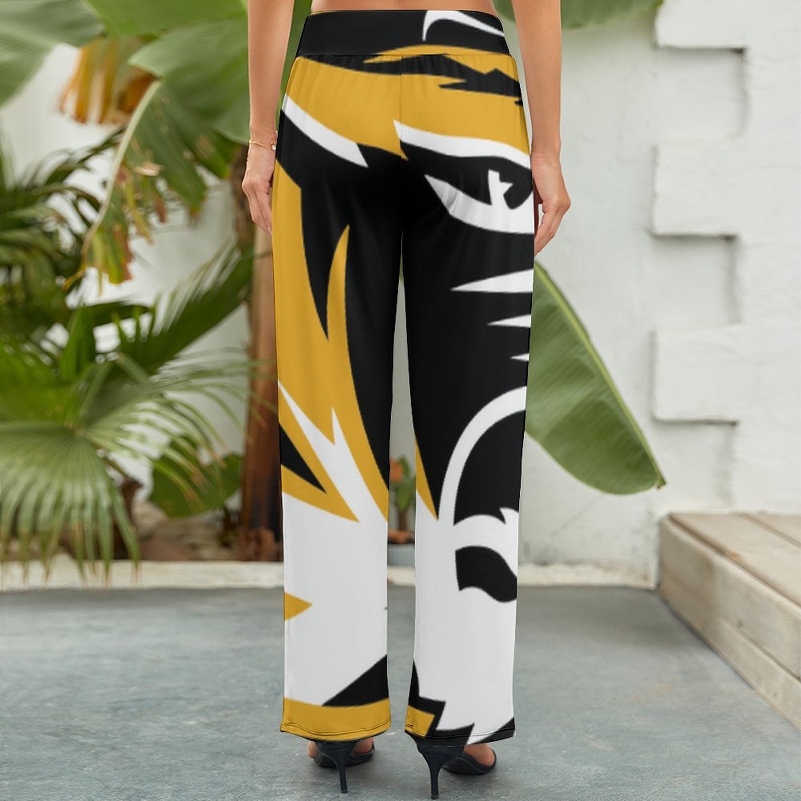 Summer Fall Mizzou Tiger Stripe Printed Women's High Waist Wide Leg Long Palazzo Lounge Pants-Charlylifestyle
