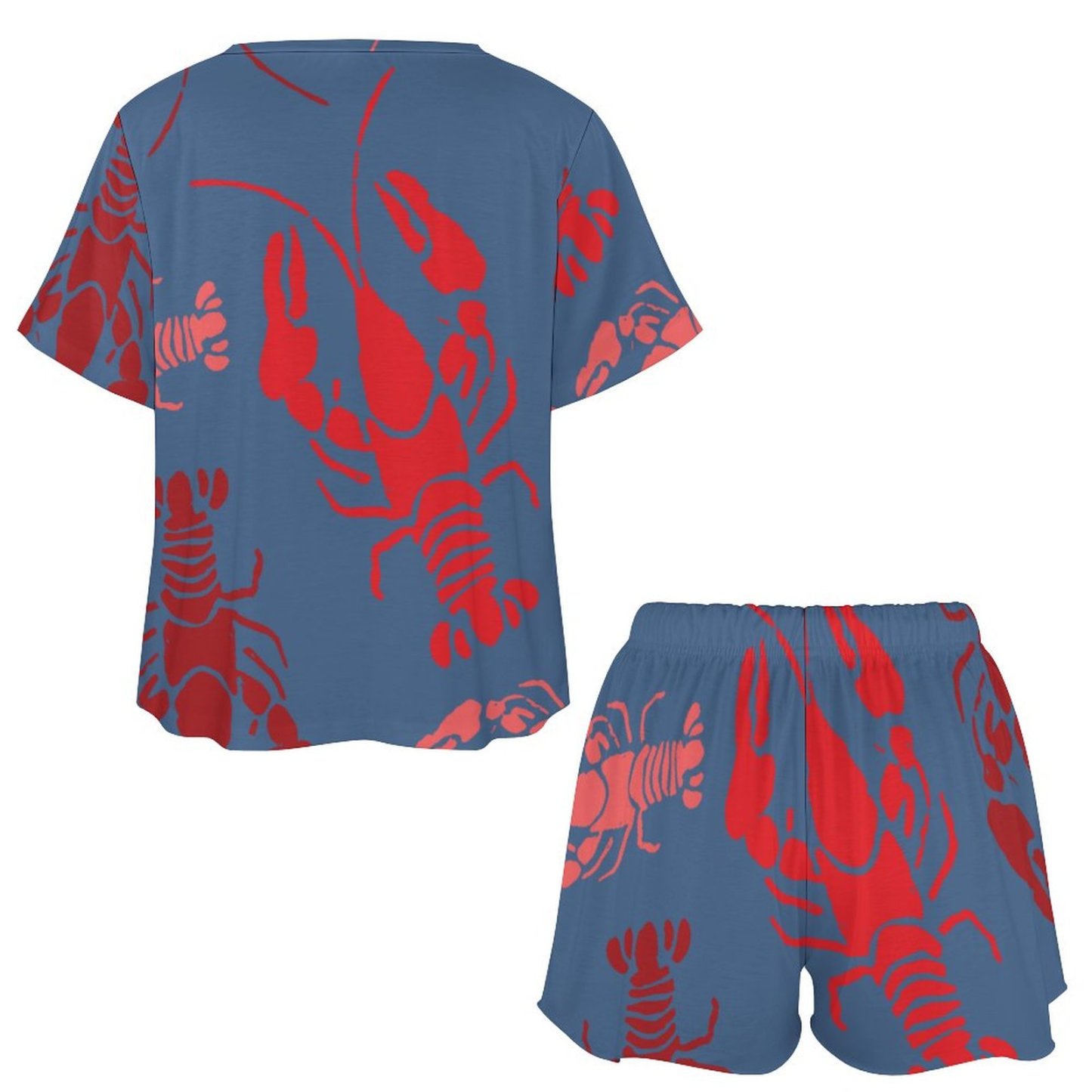 Personalized Lobster Bake Crawfish Tops and Shorts Pajama Sets Custom Photo 2 Piece Sleepwear Pj Sets with Pocket