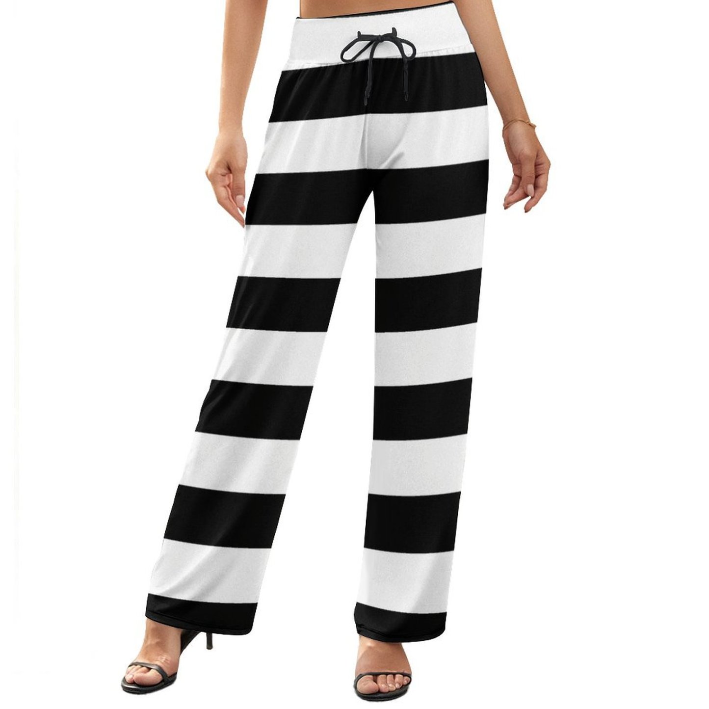 Summer Fall Funny Vintage Jail Stripes Women Casual Elastic Waist Wide Leg Pants Trousers-Charlylifestyle