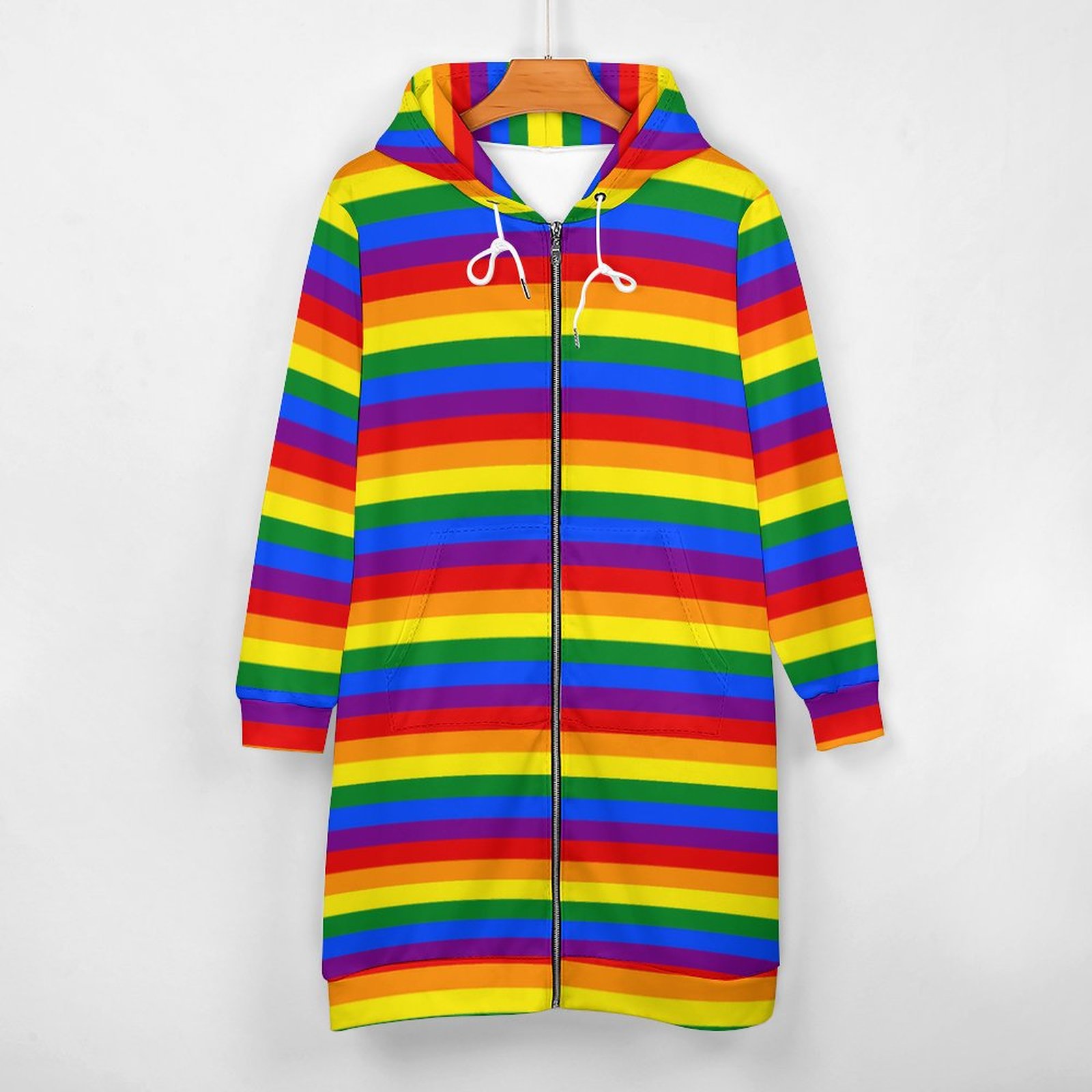 Lgbt Gay Pride Rainbow Flag Colors Stripes Zip Up Long Hoodie Jacket Women Tunic Sweatshirt Plus Size Open Front Cardigan Outfits