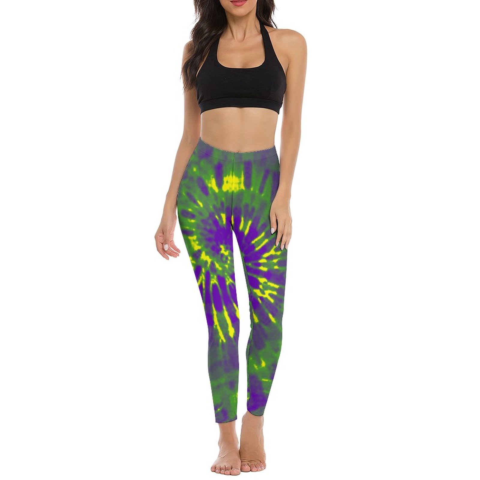 Mardi Gras Tie Dye Printed Womens High Waist Workout Leggings Wide Waistband Sports Thin Fit Gym Yoga Pants