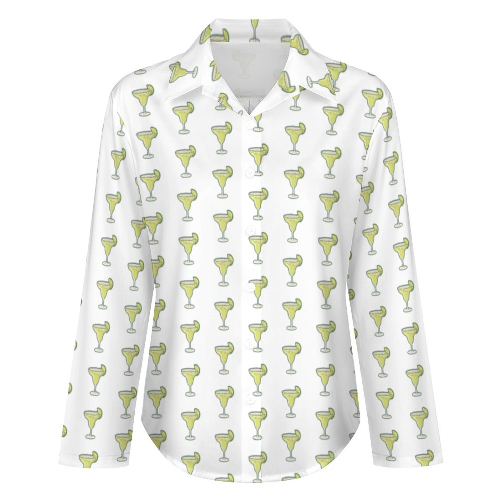 Margarita Cocktail Button Down V Neck Shirts Long Sleeve Turn Down Blouse Roll Up Cuffed Sleeve Casual Shirt Tops