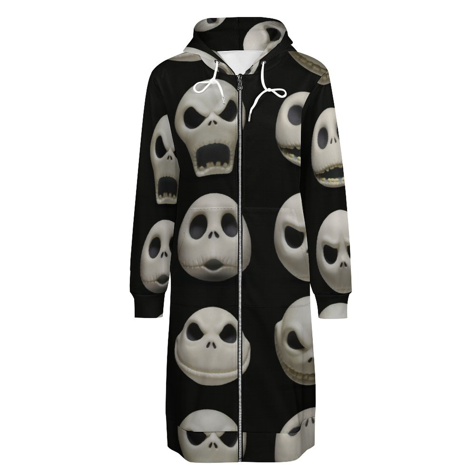 Many Faces Of Jack Skellington Zip Up Long Hoodie Jacket Coat Women Tunic Sweatshirt Plus Size Open Front Cardigan Outfits