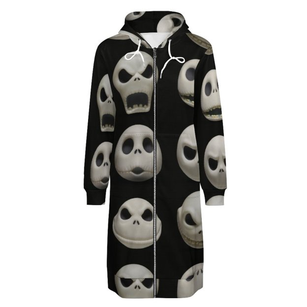Many Faces Of Jack Skellington Zip Up Long Hoodie Jacket Coat Women Tunic Sweatshirt Plus Size Open Front Cardigan Outfits