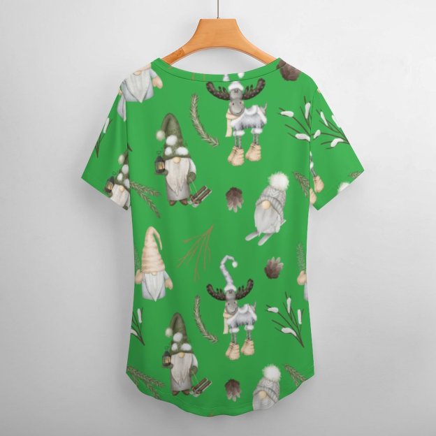 Modern Gray Neutral Gnome Womens Summer Casual T Shirts Boho Full Print Short Sleeve Loose Hippie Tunic Tops-Charlylifestyle