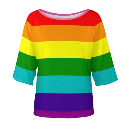Summer Lgbt Rainbow Flag Original 8 Stripes 3/4 Bell Sleeve T-Shirt Elbow Length Basic Tunics Tops for Women-Charlylifestyle