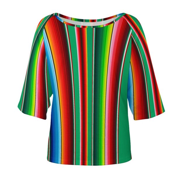 Summer Funny Vintage Mexican Zarape O Neck Batwing Half Sleeve Shirts Women Loose Blouse Print Tops-Charlylifestyle