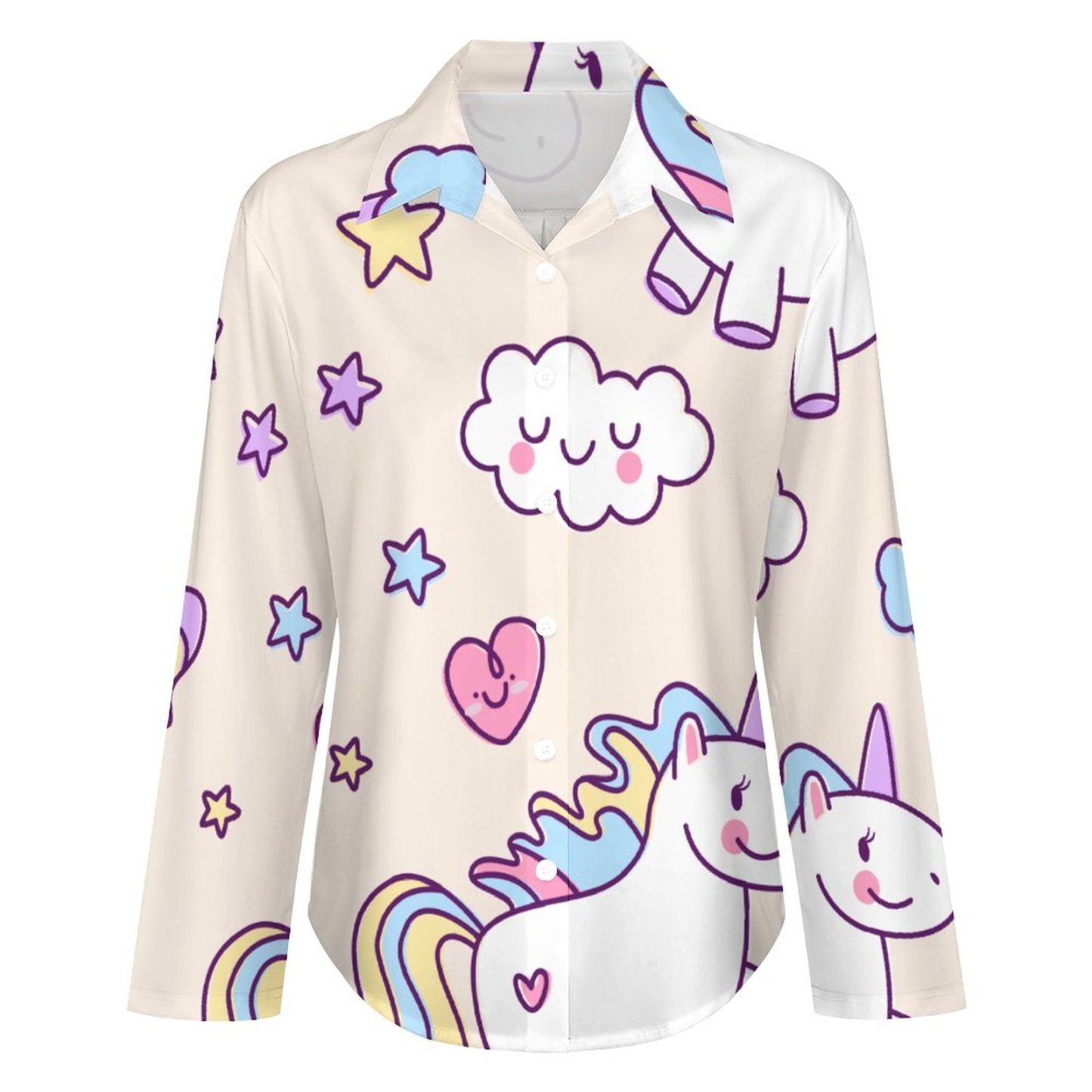 Personalized Kawaii Chubby Flying Unicorns Rainbow Button Down Shirts- Custom Unicorns Casual Shirt Blouse