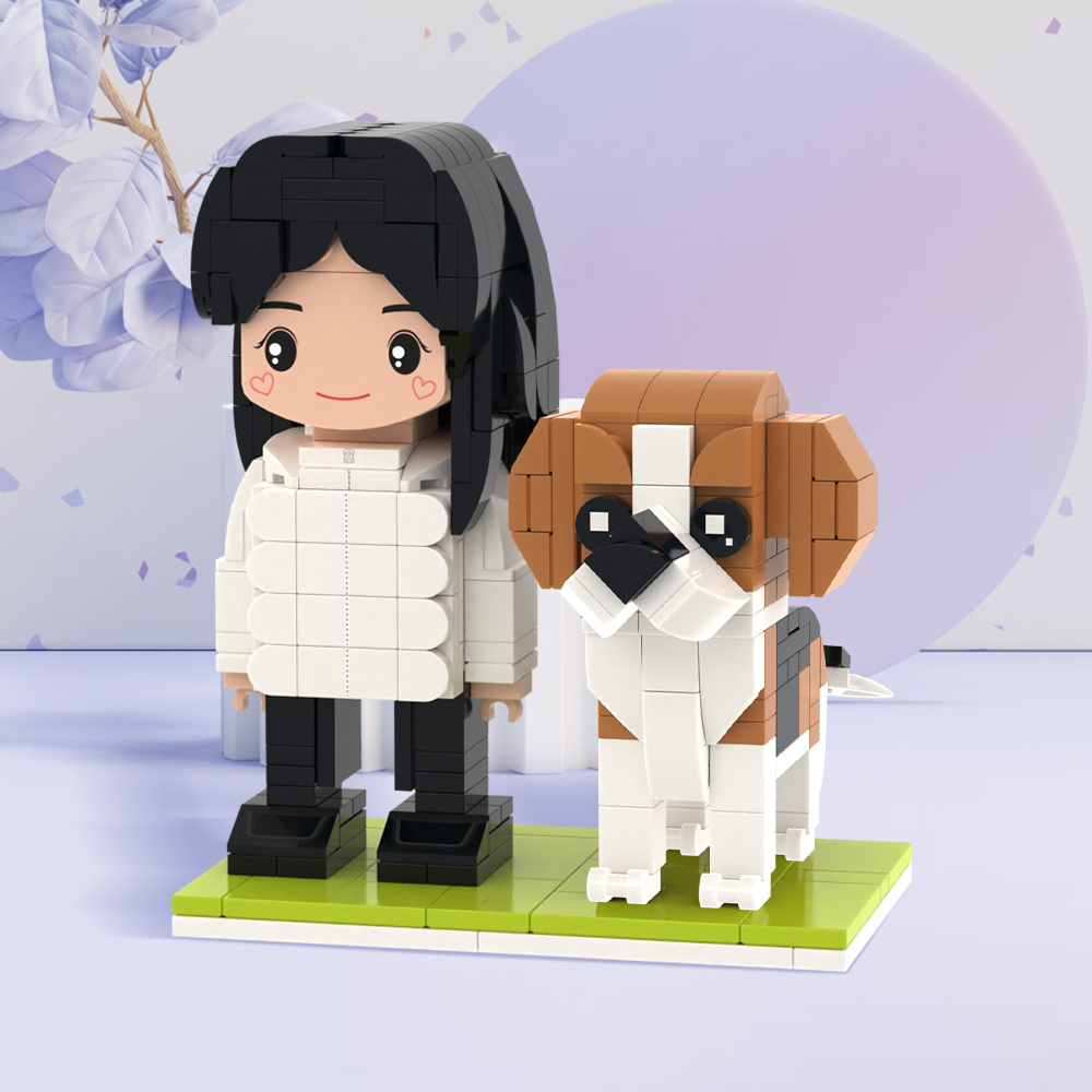 Full Body Customizable Cute Brick Figures Persaonalized Brick Figures with Dog Small Particle Block Toy