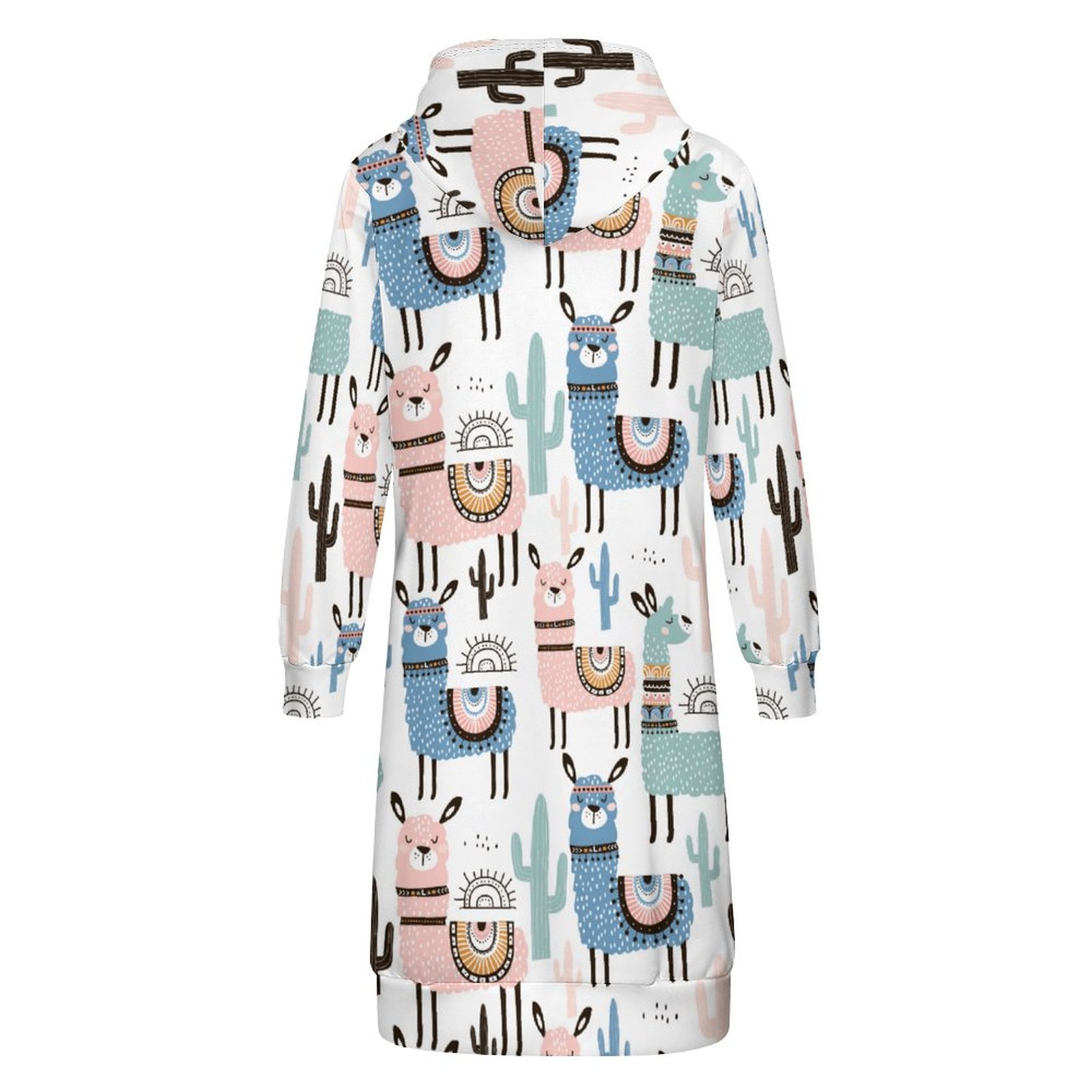 Funny Llama And Cactus Pattern Zip Up Long Hoodie Jacket Coat Women Tunic Sweatshirt Plus Size Open Front Cardigan Outfits