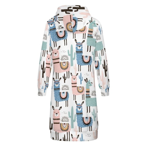 Funny Llama And Cactus Pattern Zip Up Long Hoodie Jacket Coat Women Tunic Sweatshirt Plus Size Open Front Cardigan Outfits