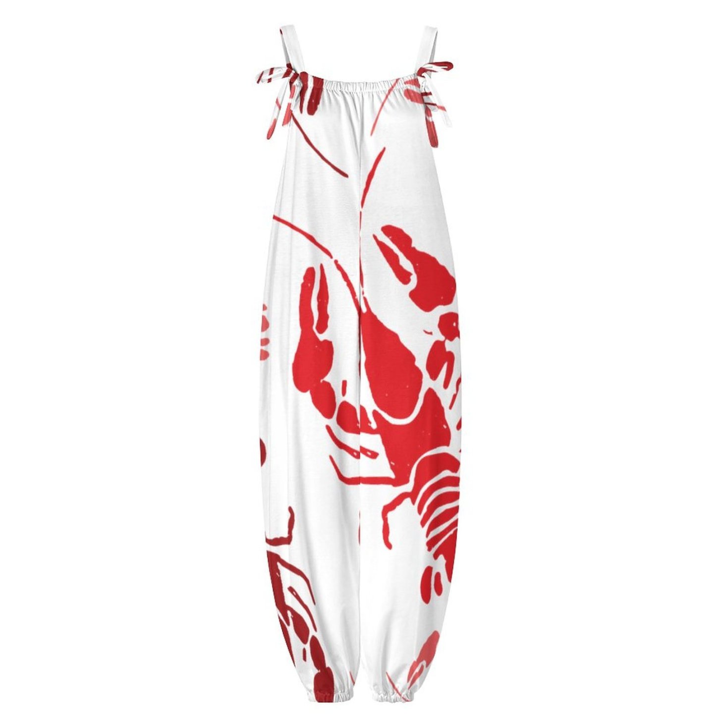 Women Lobster Bake Or Crawfish Boil Retro Print Loose Fit Baggy Harem Overall Jumpsuit Tie Spaghetti Strap Long Pants Rompers