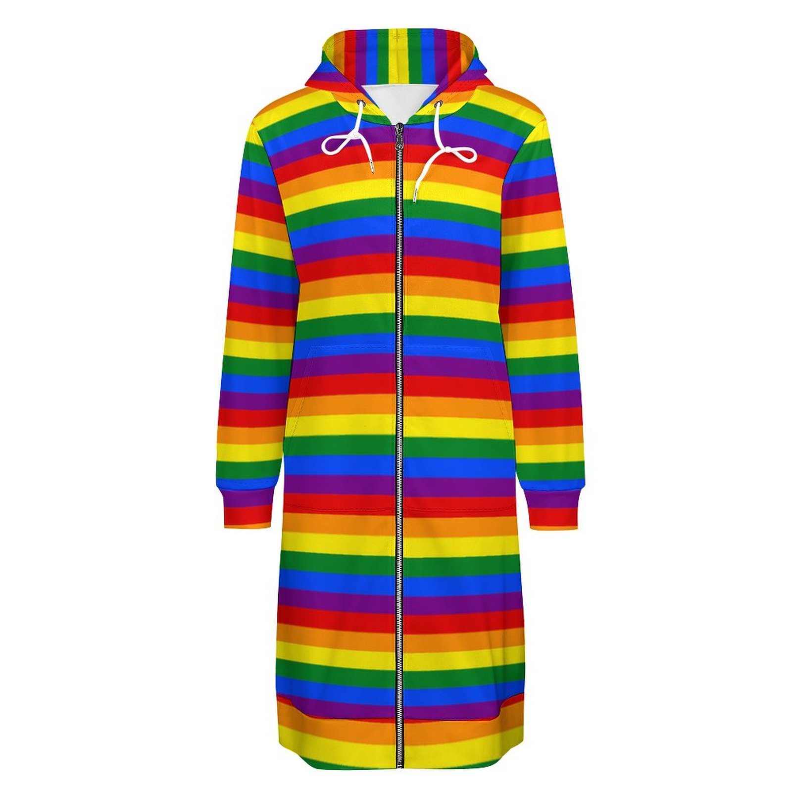 Lgbt Gay Pride Rainbow Flag Colors Stripes Zip Up Long Hoodie Jacket Women Tunic Sweatshirt Plus Size Open Front Cardigan Outfits
