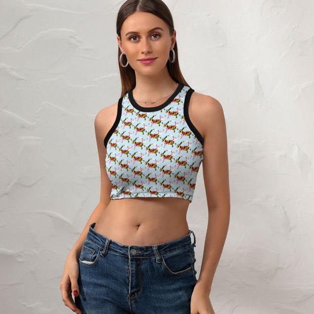 Women Maryland Flag Blue Crab Crew Neck Crop Tank Basic Sleeveless Graphic Hippie Boyfriend Style Tee Tops-Charlylifestyle