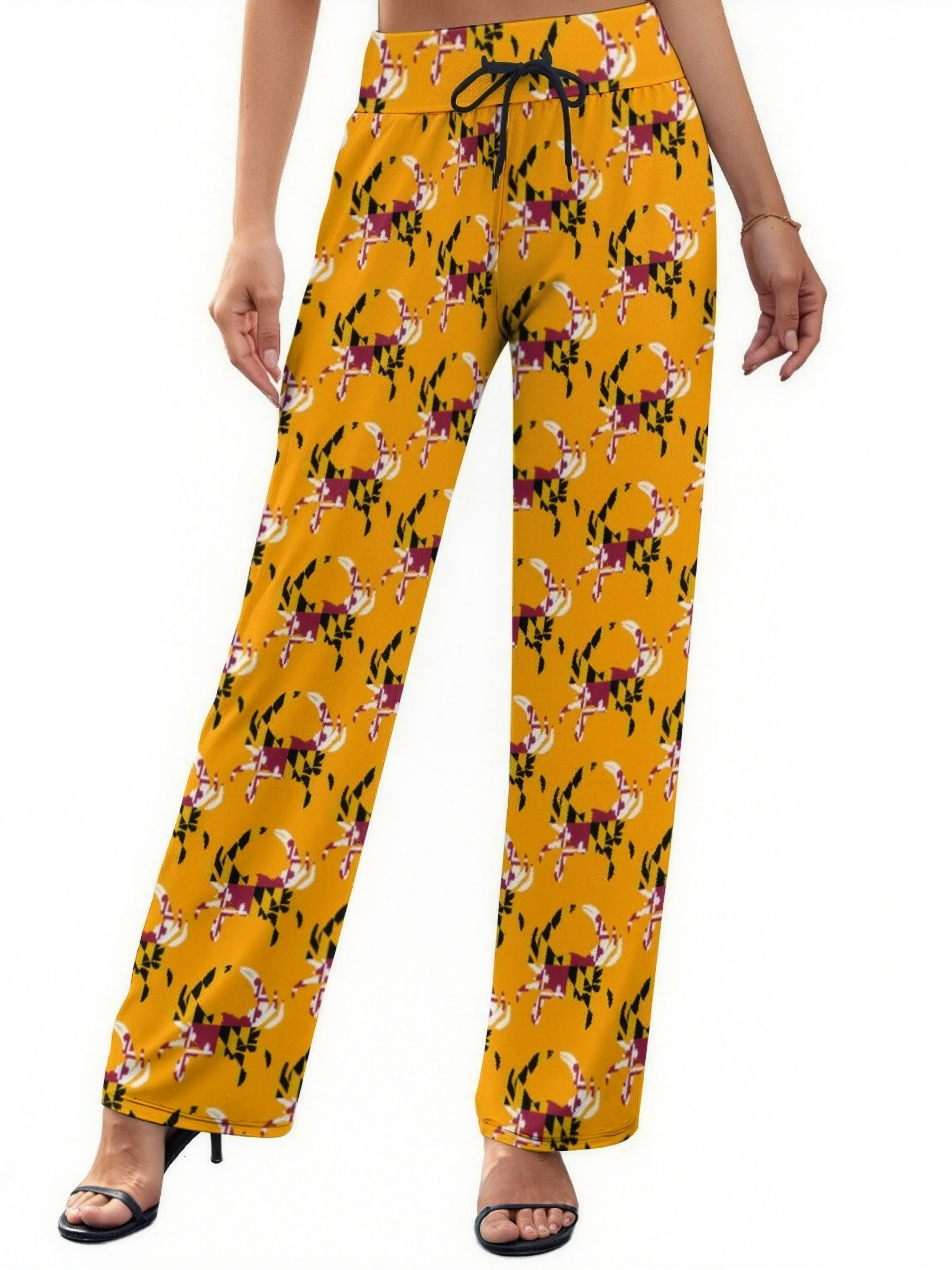 Summer Fall Maryland Flag Blue Crab Women's High Waist Wide Leg Long P
