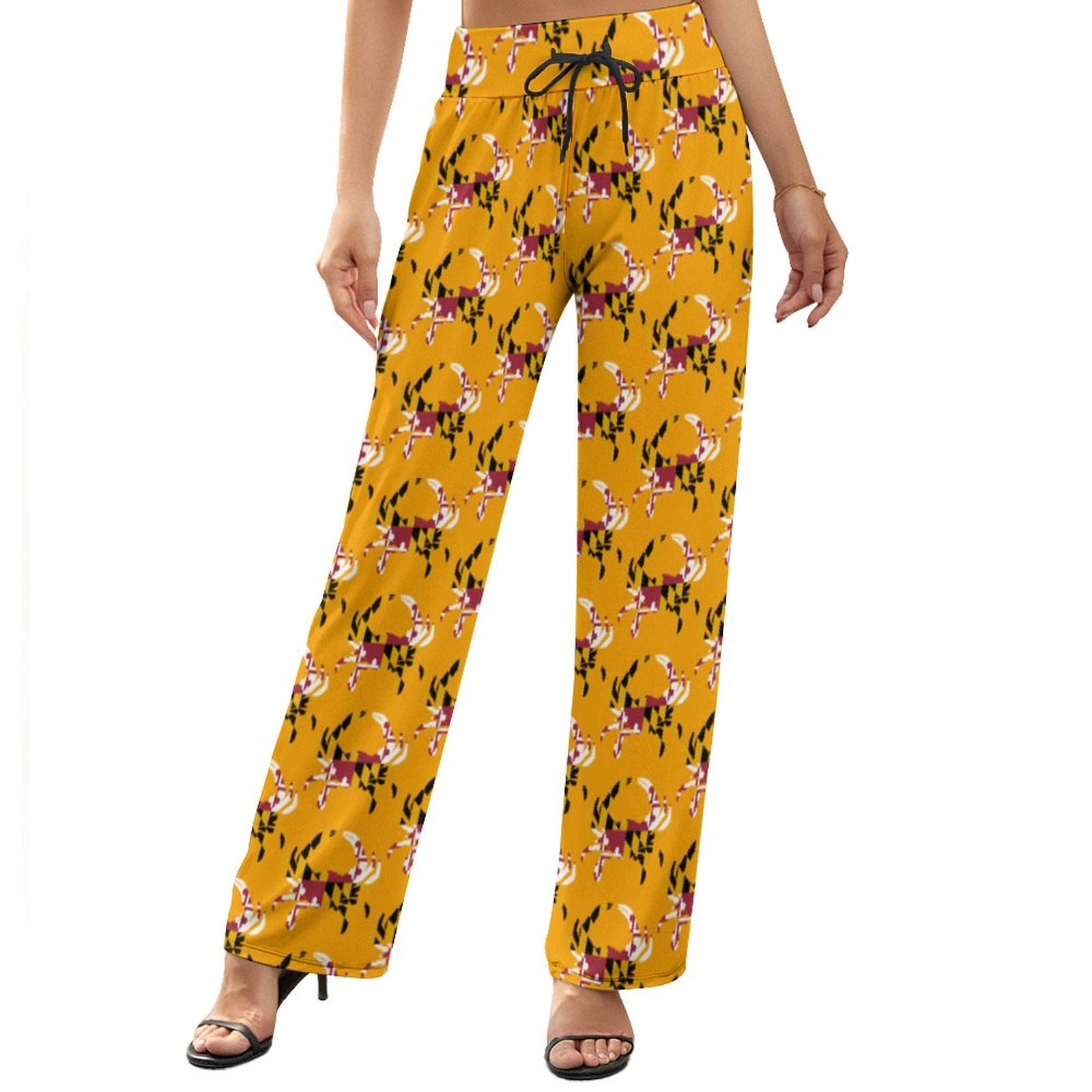 Summer Fall Maryland Flag Blue Crab Women's High Waist Wide Leg Long Palazzo Lounge Pants-Charlylifestyle