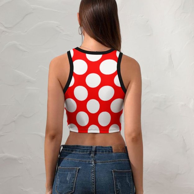 Summer Modern Bright Red White Polka Dots Women's Sexy Sleeveless Racer Back Tank Tops Halter Neck Crop Tops-Charlylifestyle