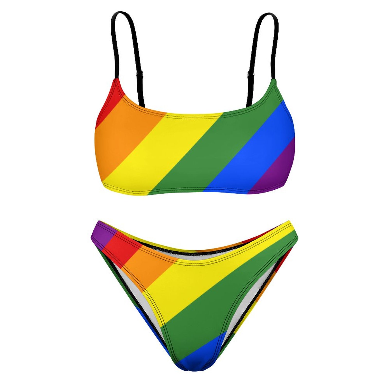 Lgbt Pride Diagonal Rainbow Stripe Women Reversible Bandeau Top Two Piece Bikini Set Summer Swimwear