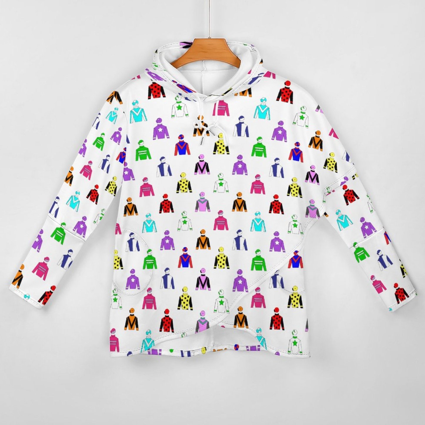 Jockey Silks Horse Rider Women Long Sleeve Pullover Irregular Hem Hoodies Casual Tunic Asymmetric Hooded Sweatshirt