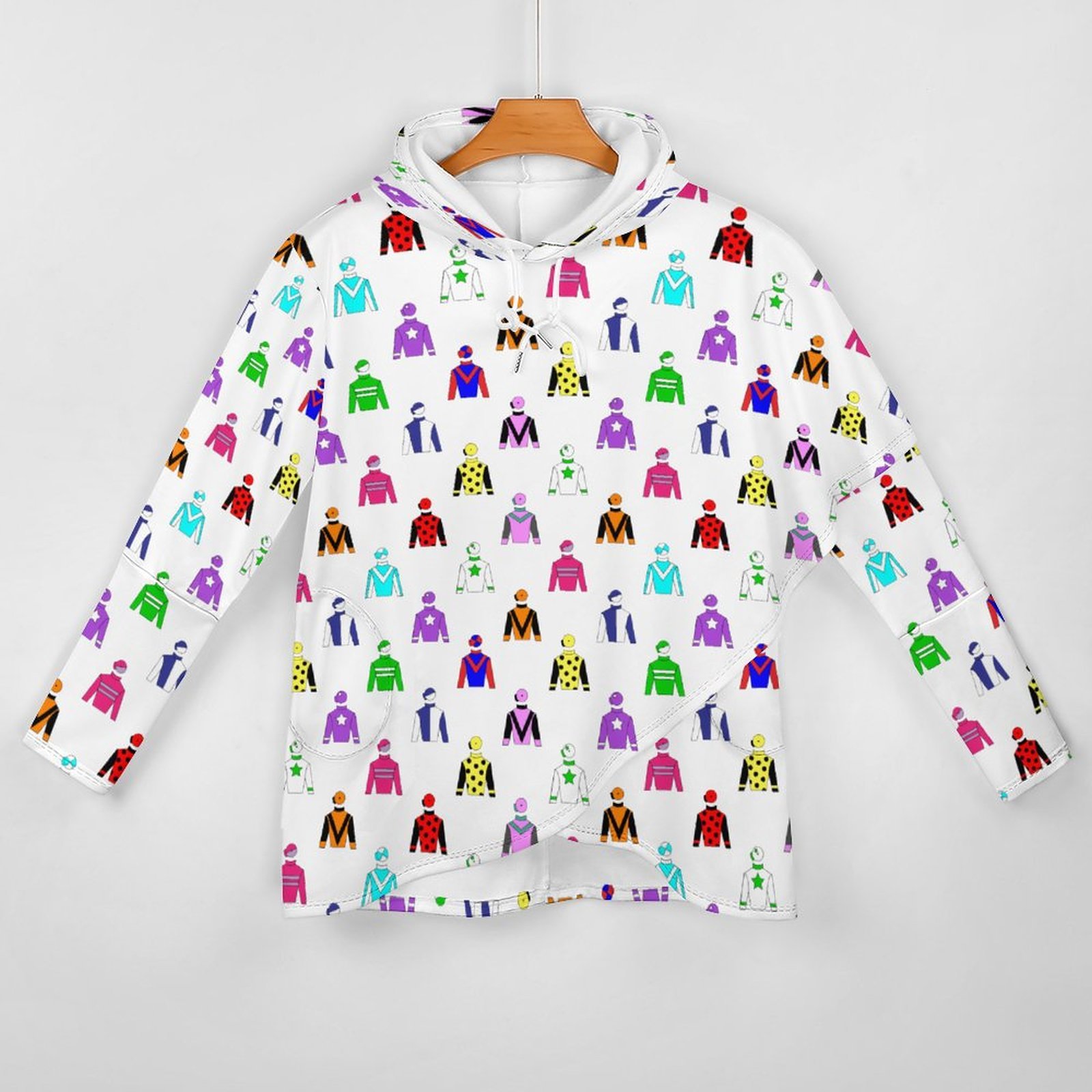 Jockey Silks Horse Rider Women Long Sleeve Pullover Irregular Hem Hoodies Casual Tunic Asymmetric Hooded Sweatshirt