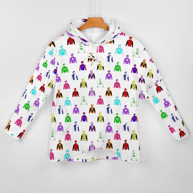 Jockey Silks Horse Rider Women Long Sleeve Pullover Irregular Hem Hoodies Casual Tunic Asymmetric Hooded Sweatshirt