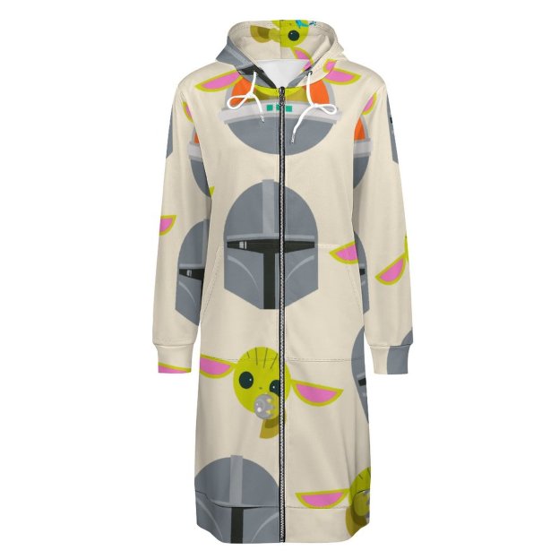 Mandalorian And The Child Cute Expression Zip Up Long Hoodie Jacket Women Tunic Sweatshirt Plus Size Open Front Cardigan Outfits