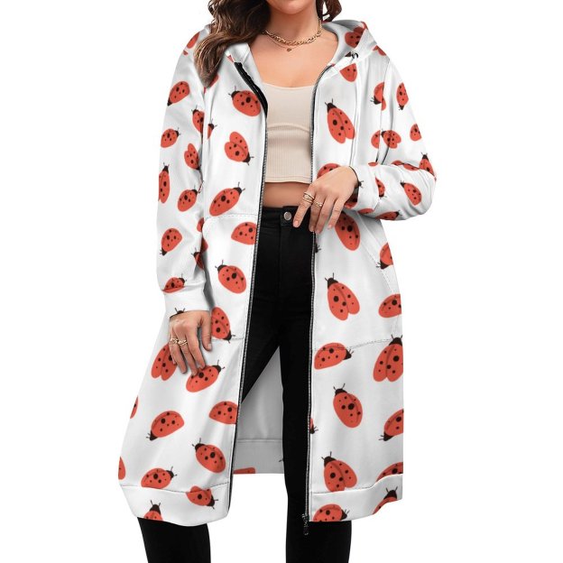 Ladybug Ladybird Animal Zip Up Long Hoodie Jacket Coat Women Tunic Sweatshirt Loose Plus Size Open Front Cardigan Outfits