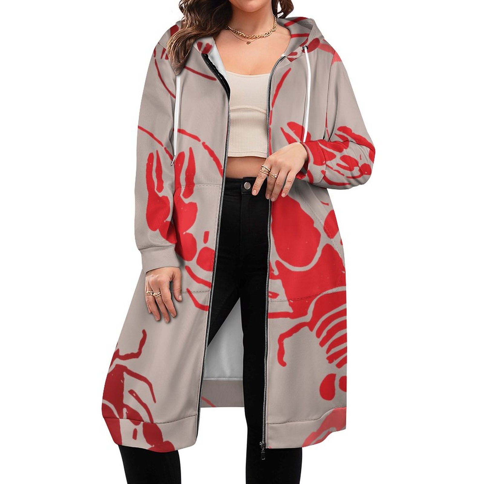 Lobster Bake Or Crawfish Boil Retro Zip Up Long Hoodie Jacket Women Tunic Sweatshirt Plus Size Open Front Cardigan Outfits