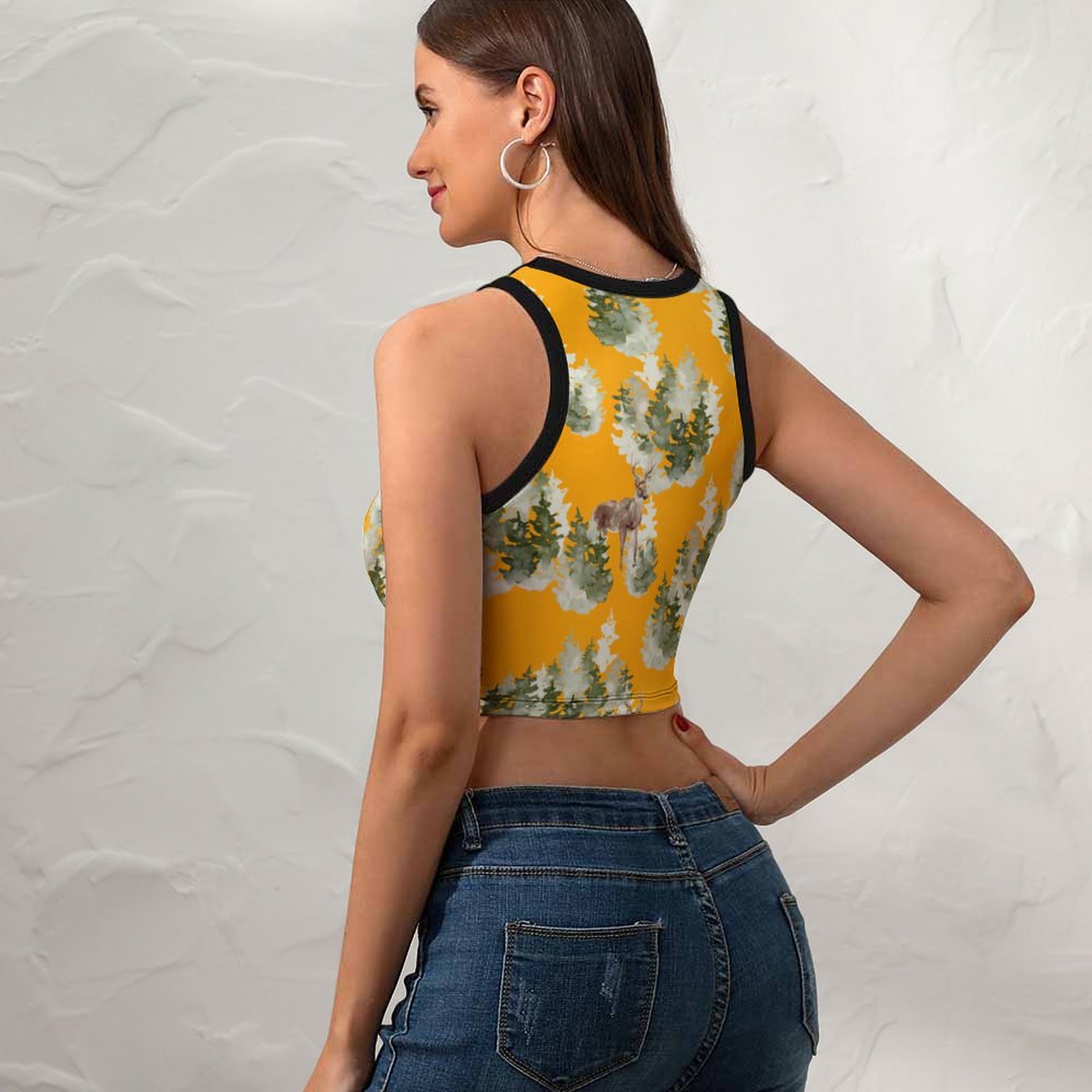 Modern Green Christmas Women's Sexy Sleeveless Crop Tops Boho Racer Back Tank Tops Slim Fit Sexy Print Shirt Tee-Charlylifestyle
