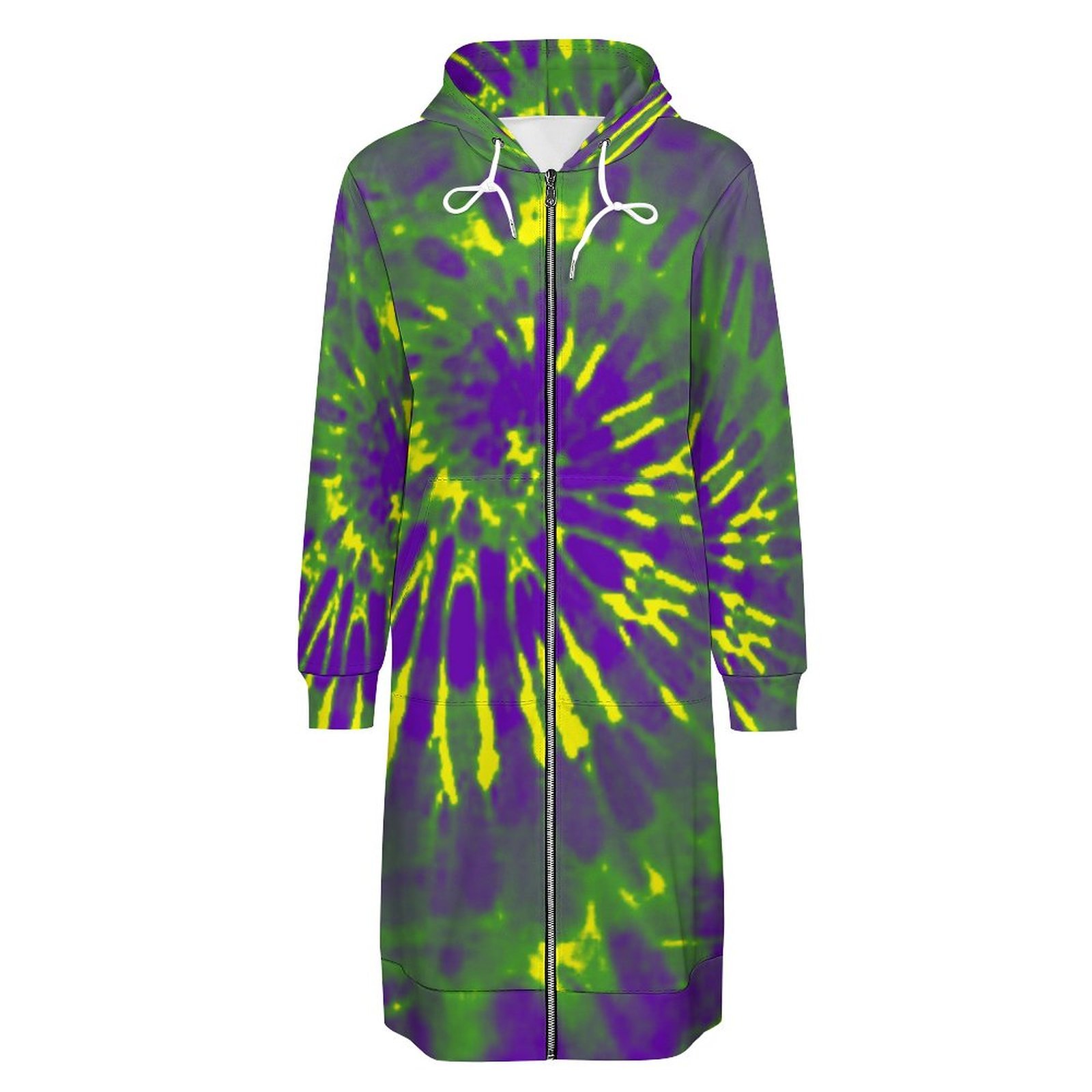 Mardi Gras Tie Dye Zip Up Long Hoodie Jacket Coat Women Tunic Sweatshirt Loose Plus Size Open Front Cardigan Outfits
