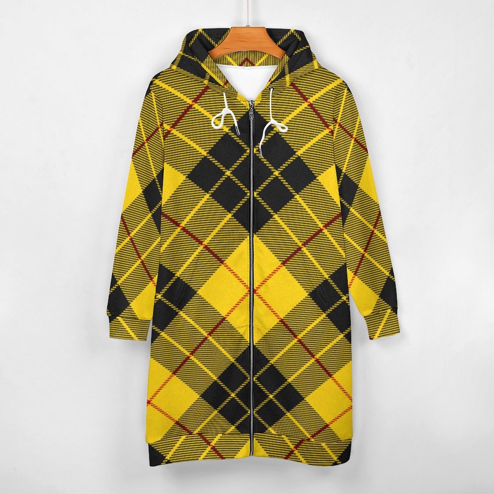 Macleod Clan Tartan Plaid Zip Up Long Hoodie Jacket Coat Women Tunic Sweatshirt Loose Plus Size Open Front Cardigan Outfits